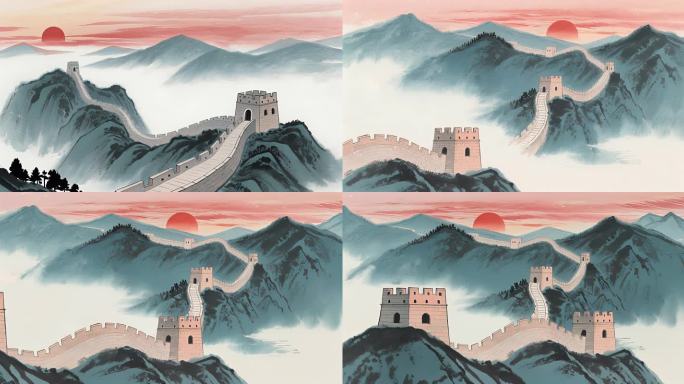 水墨长城日出景观