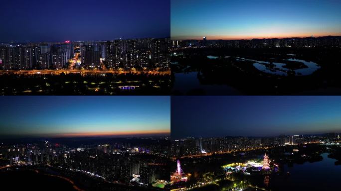 城市夜景4K航拍 湖南湘江新区 洋湖湿地