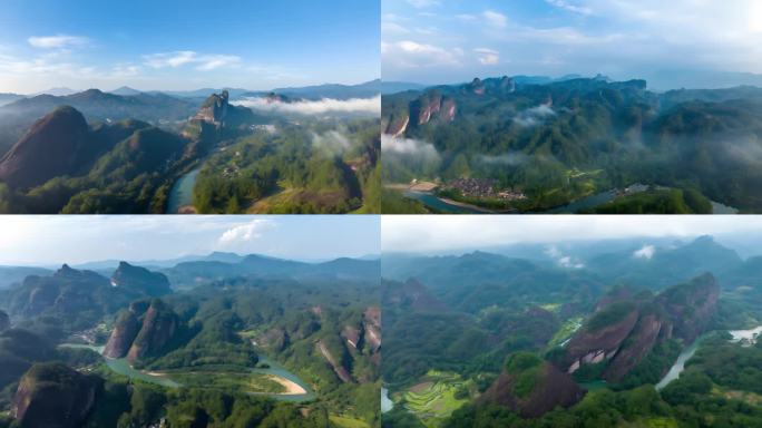 丹霞地貌山水风光航拍
