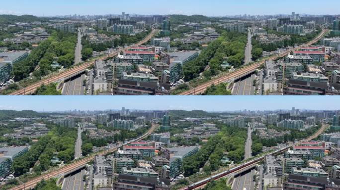 列车在钢筋混凝土组成的城市中穿梭