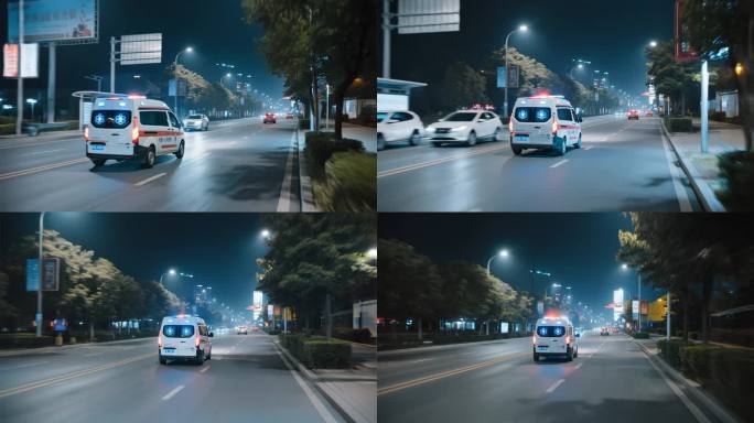 夜间城市救护车出动