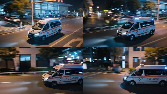 急救车快速行驶在城市道路