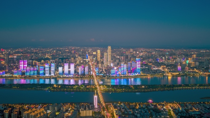 长沙夜景全景延时航拍