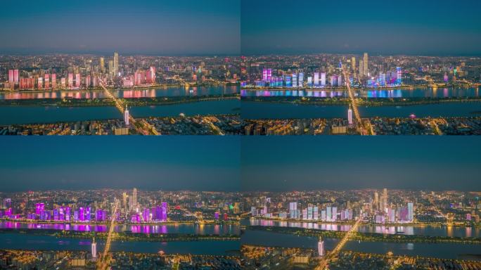 长沙夜景全景延时航拍