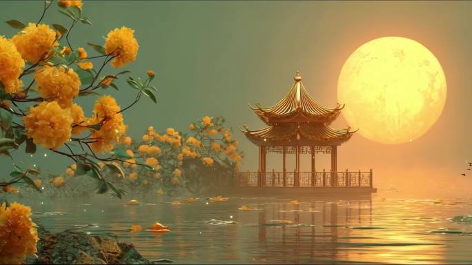 中秋月夜古风亭台楼阁