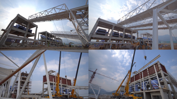 工地机械建筑吊装工程施工现场建筑工人施工