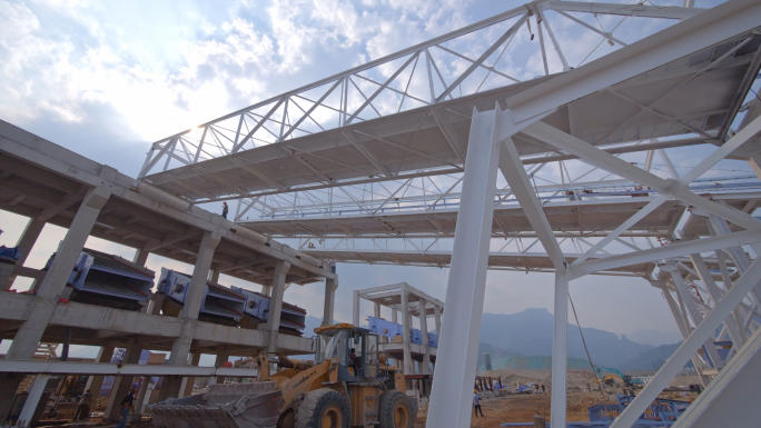 工地机械建筑吊装工程施工现场建筑工人施工