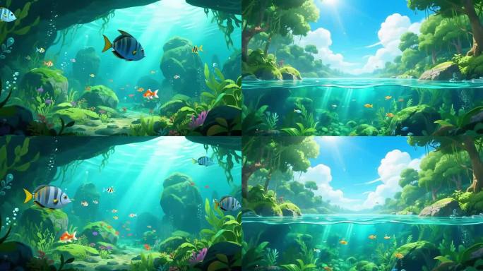 卡通水下世界卡通池塘