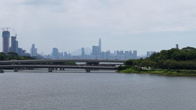 城市建筑与湖泊平安金融中心望深圳人才公园