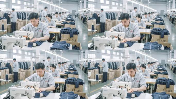 服装厂生产线工人缝纫