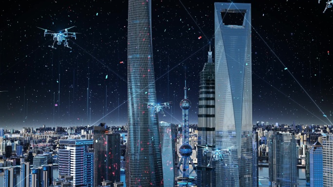 智慧城市科技互联无人机穿梭北上广深