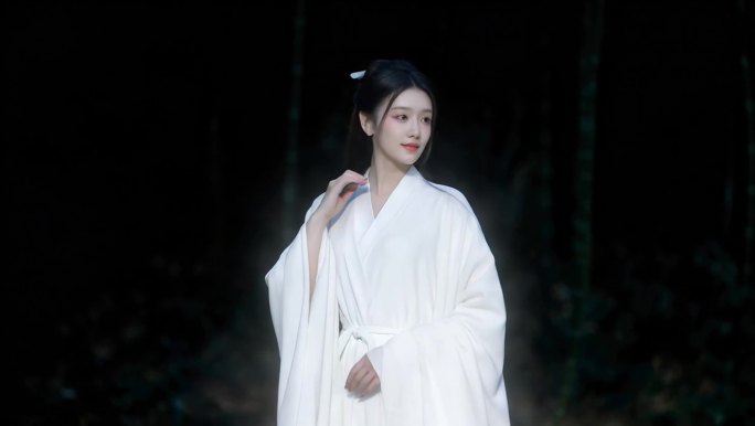 白衣女子林中起舞