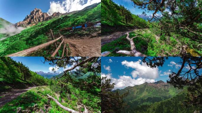川西甘孜山间徒步旅行绿色秘境山野自然风光