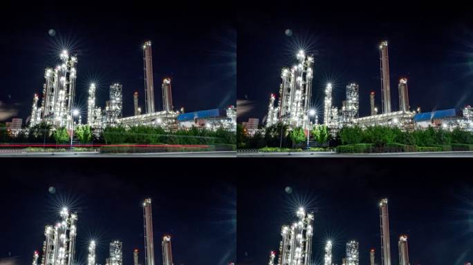 夜间化工厂灯光延时