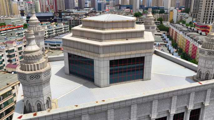 航拍青海西宁伊斯兰教南关清真寺