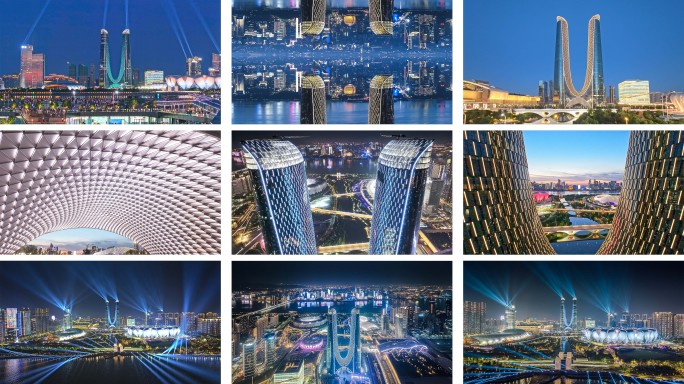 杭州地标杭州之门夜景