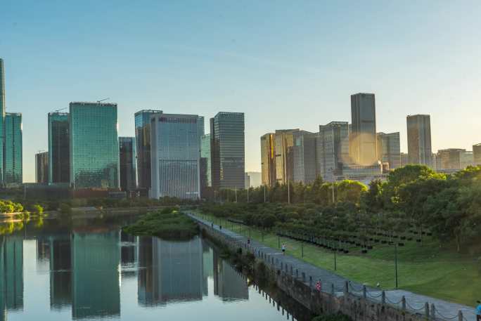 6k城市风光日出延时摄影世贸中心义乌