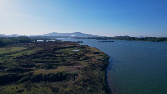 乡村河流湿地草地航拍湖泊湿地生态景观