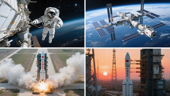 火箭发射点火宇航员空间站卫星中国航天航空