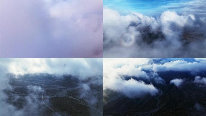 贺兰山穿云云海延时航拍云海之上的山脉风光