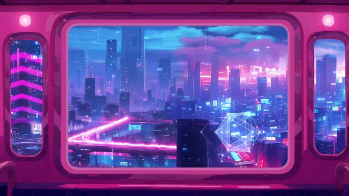 赛博朋克城市夜景穿梭
