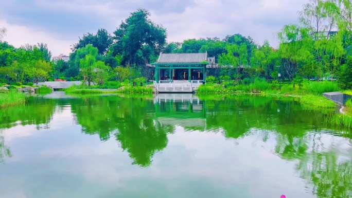 【4K】夏日北京长椿苑公园荷塘亭榭美景