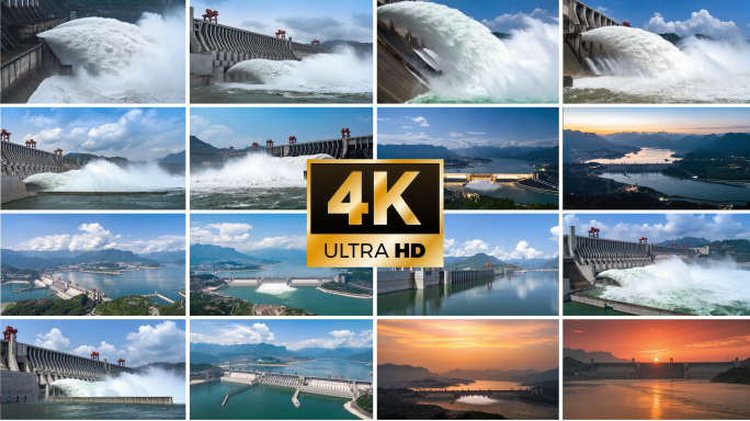 水电站大坝水坝水库水利航拍泄洪