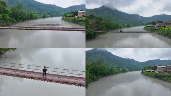 山水间的吊桥风光