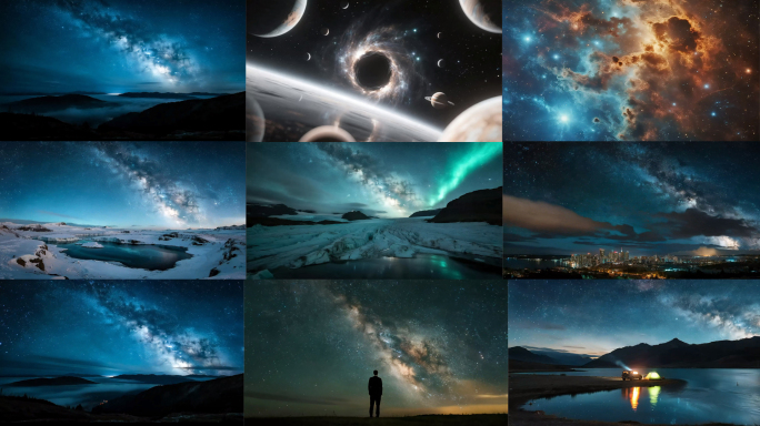 星空夜空宇宙穿梭银河延时城市荒野整合