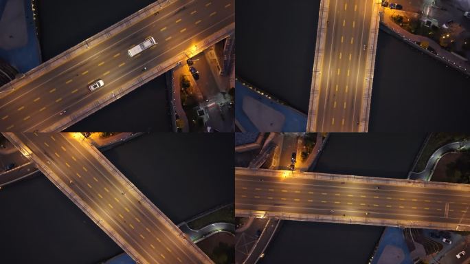 航拍夜景城市桥梁