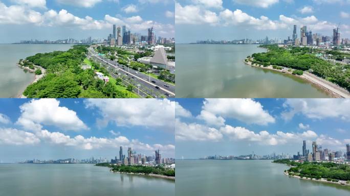 4K航拍深圳滨海城市海岸线风光