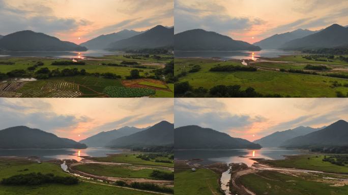 宁静乡村的日落美景
