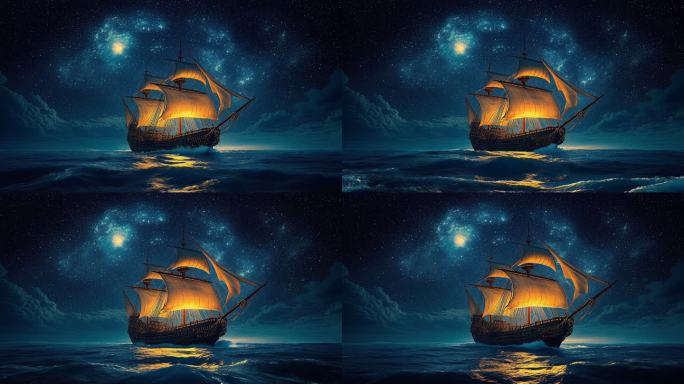星辰大海扬帆起航星空下的古船航行