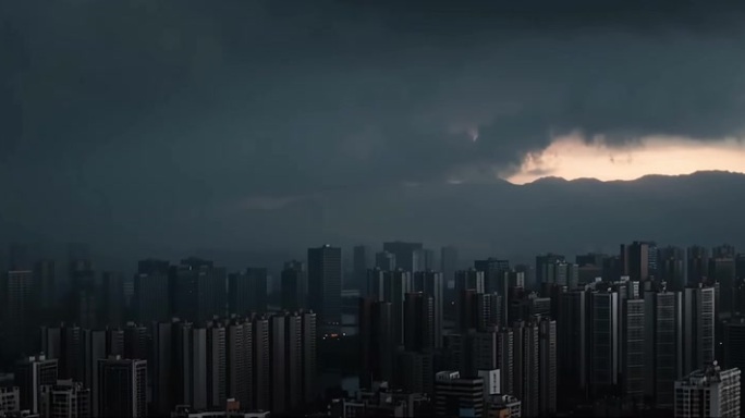 城市暴雨前的压抑天空