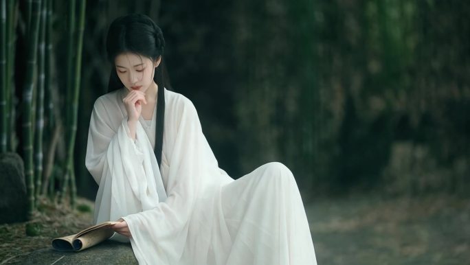 汉服女子林间雅集
