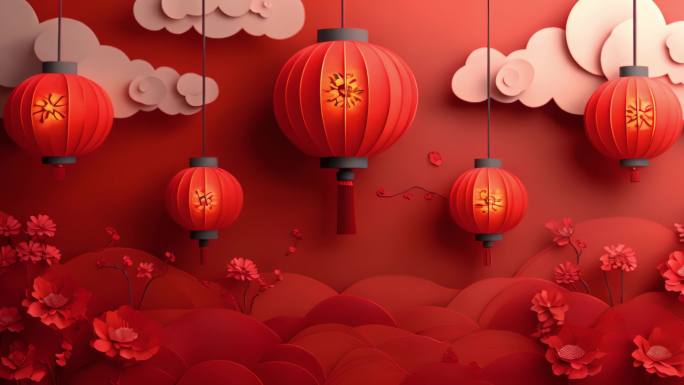 剪纸动画红色节日庆典喜庆舞台背景