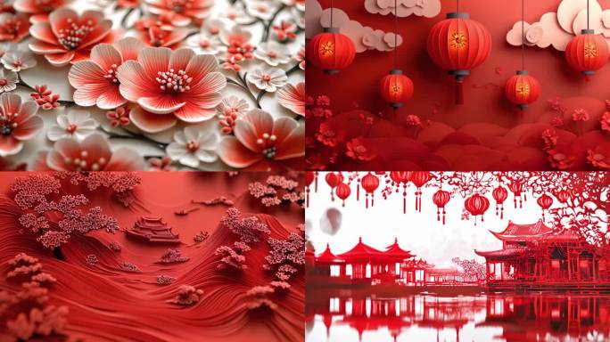 剪纸动画红色节日庆典喜庆舞台背景