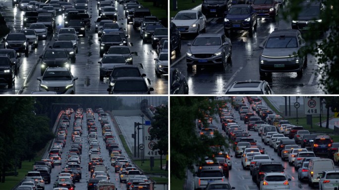 雨天城市道路拥堵车流