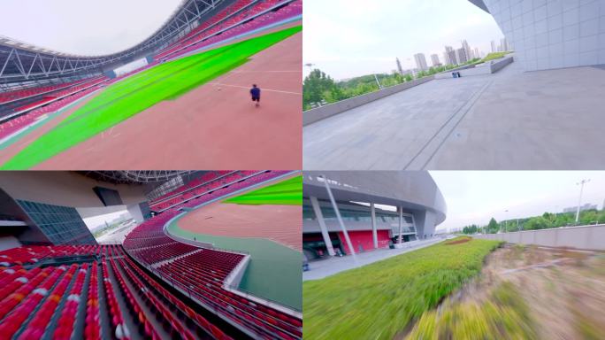 航拍郑州奥体中心穿越机地标建筑运动场体育