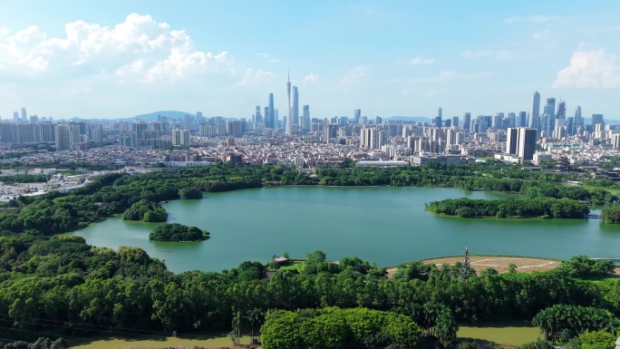 生态城市广州海珠湖广州市文化馆新馆航拍
