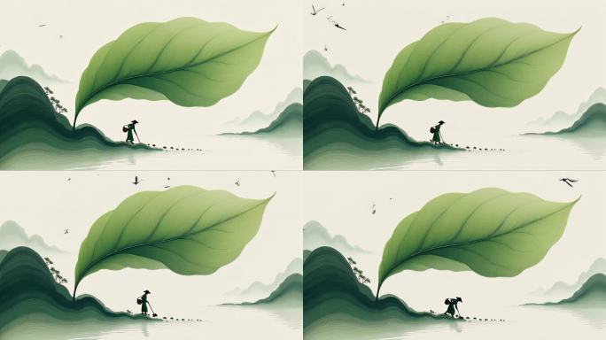 创意绿色茶叶茶农水墨意境