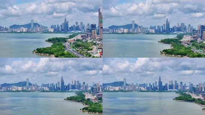 4K航拍深圳湾南山区滨海城市风光