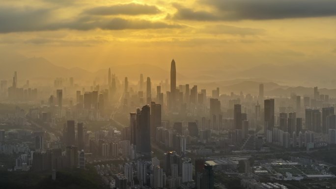 深圳平安金融中心早晨景观航拍