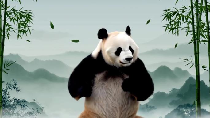 熊猫与竹林山水