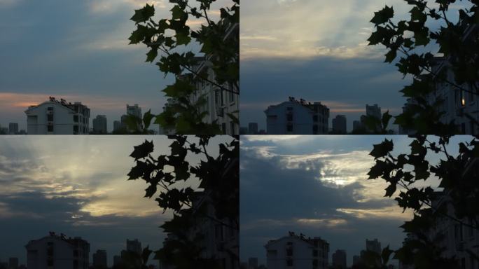 城市建筑群的清晨天空