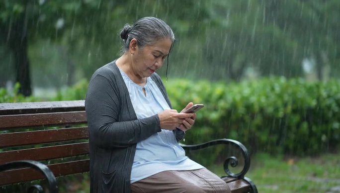 雨中，孤苦伶仃的老人