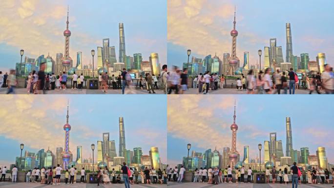 外滩人流涌动东方明珠夜景