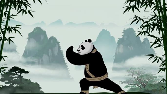 功夫熊猫中国风水墨背景