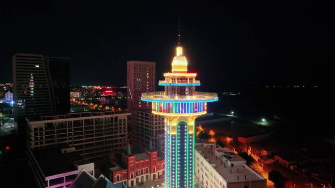 城市夜景璀璨的新疆霍尔果斯航拍夜景素材