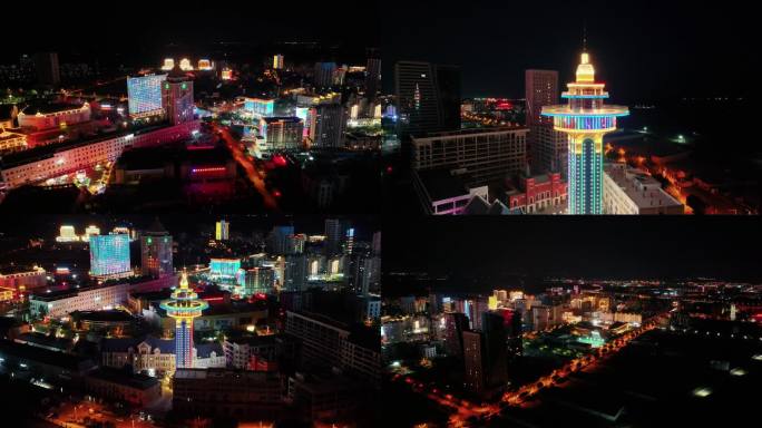 城市夜景璀璨的新疆霍尔果斯航拍夜景素材